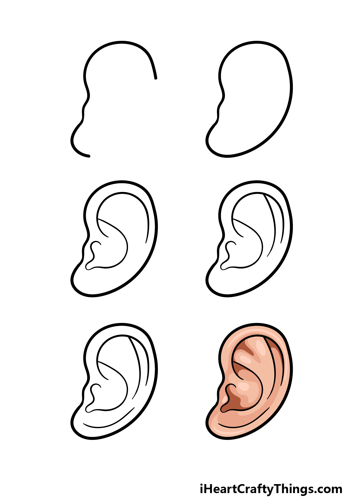 how to draw a cartoon ear in 6 steps