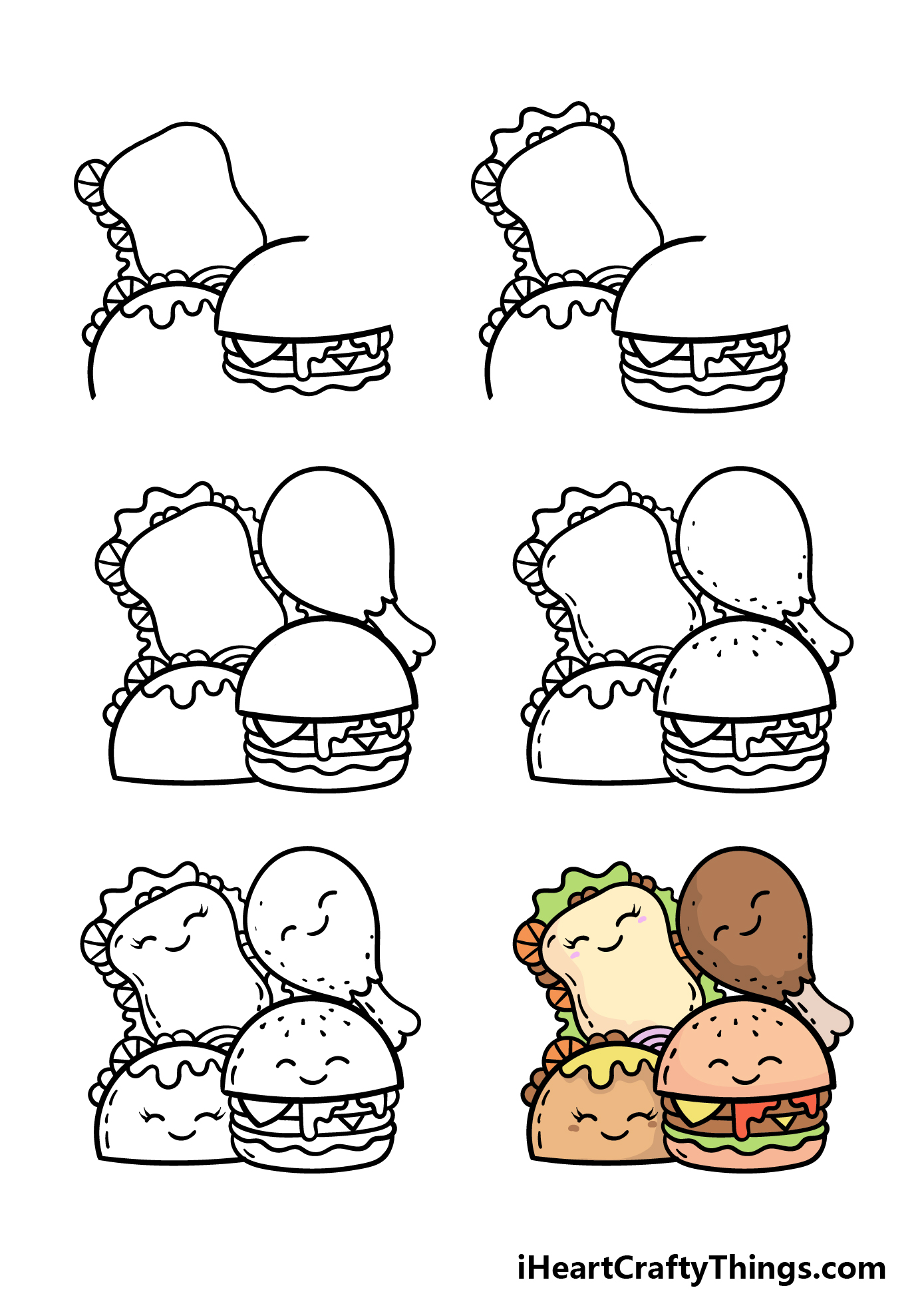 how to draw cartoon food in 6 steps