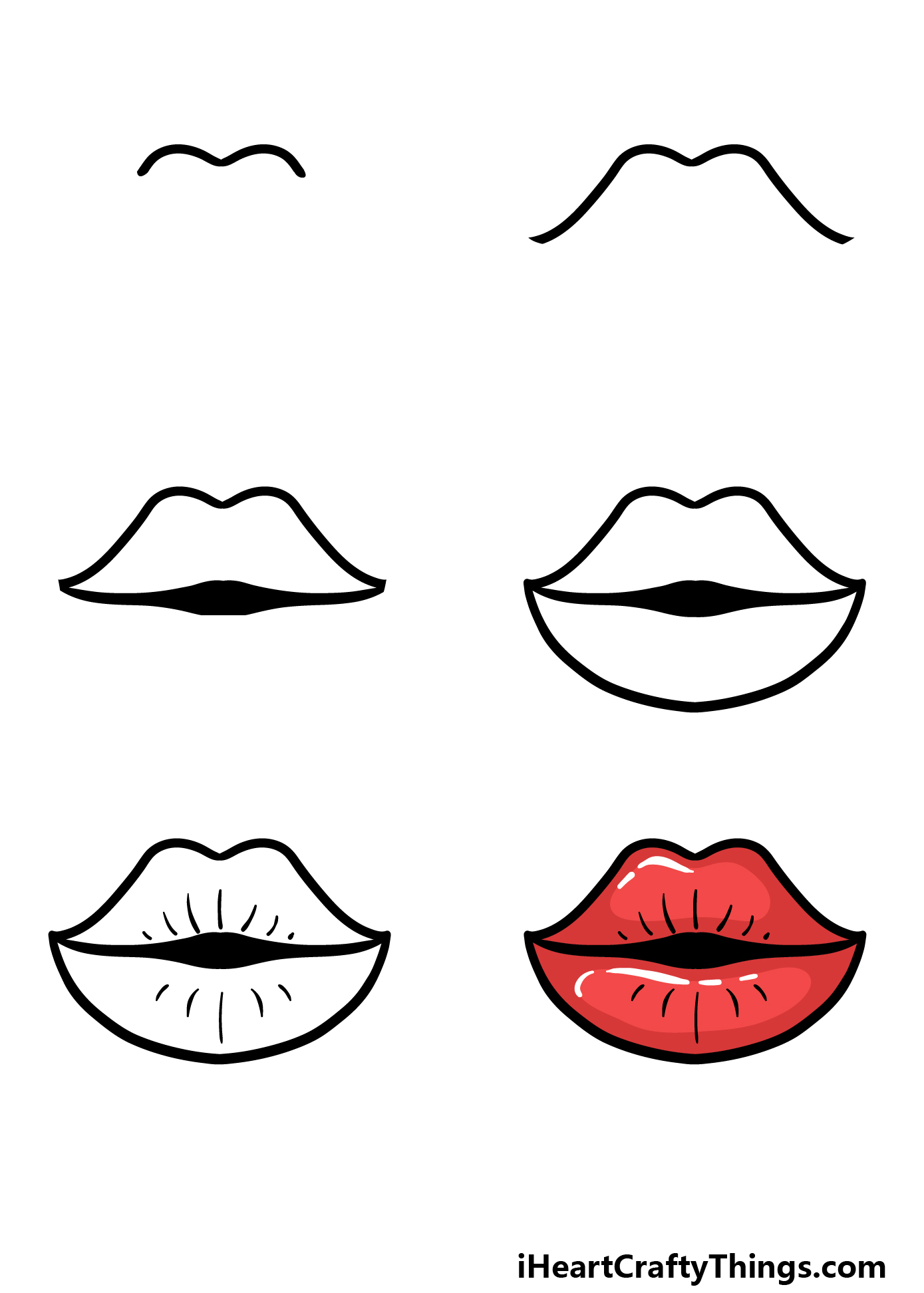 how to draw cartoon lips in 6 steps