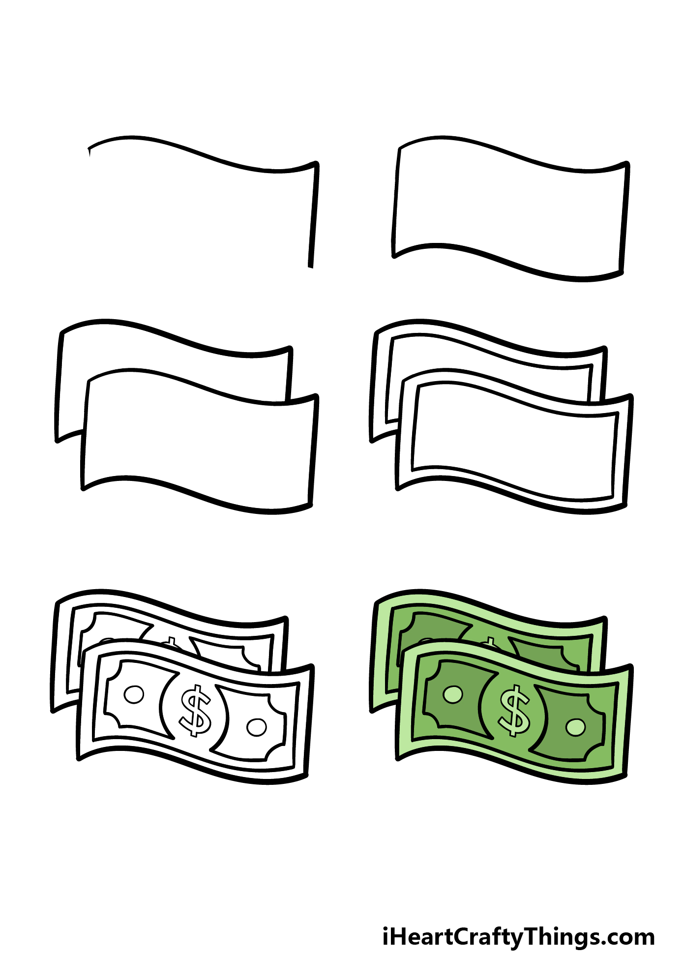 how to draw cartoon money in 6 steps