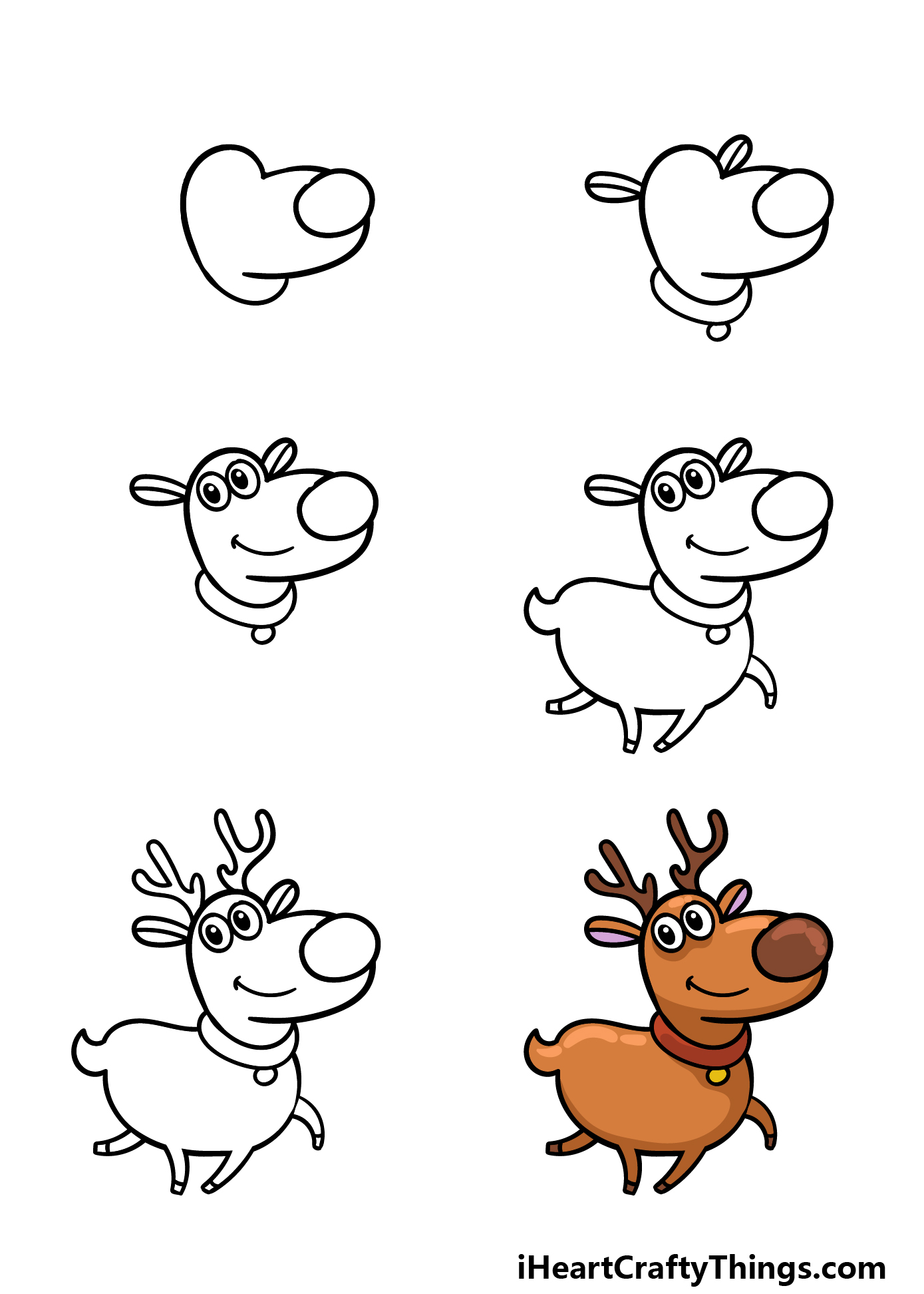 how to draw a cartoon reindeer in 6 steps