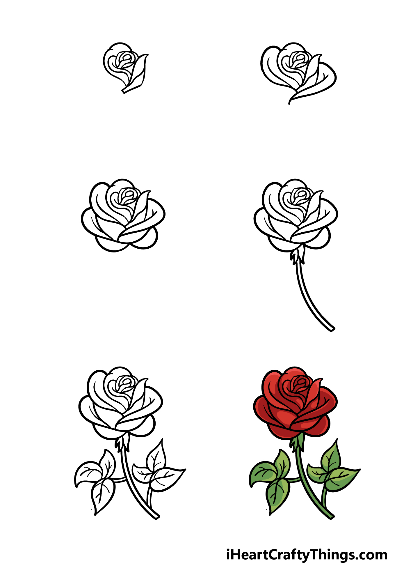 how to draw a cartoon rose in 6 steps
