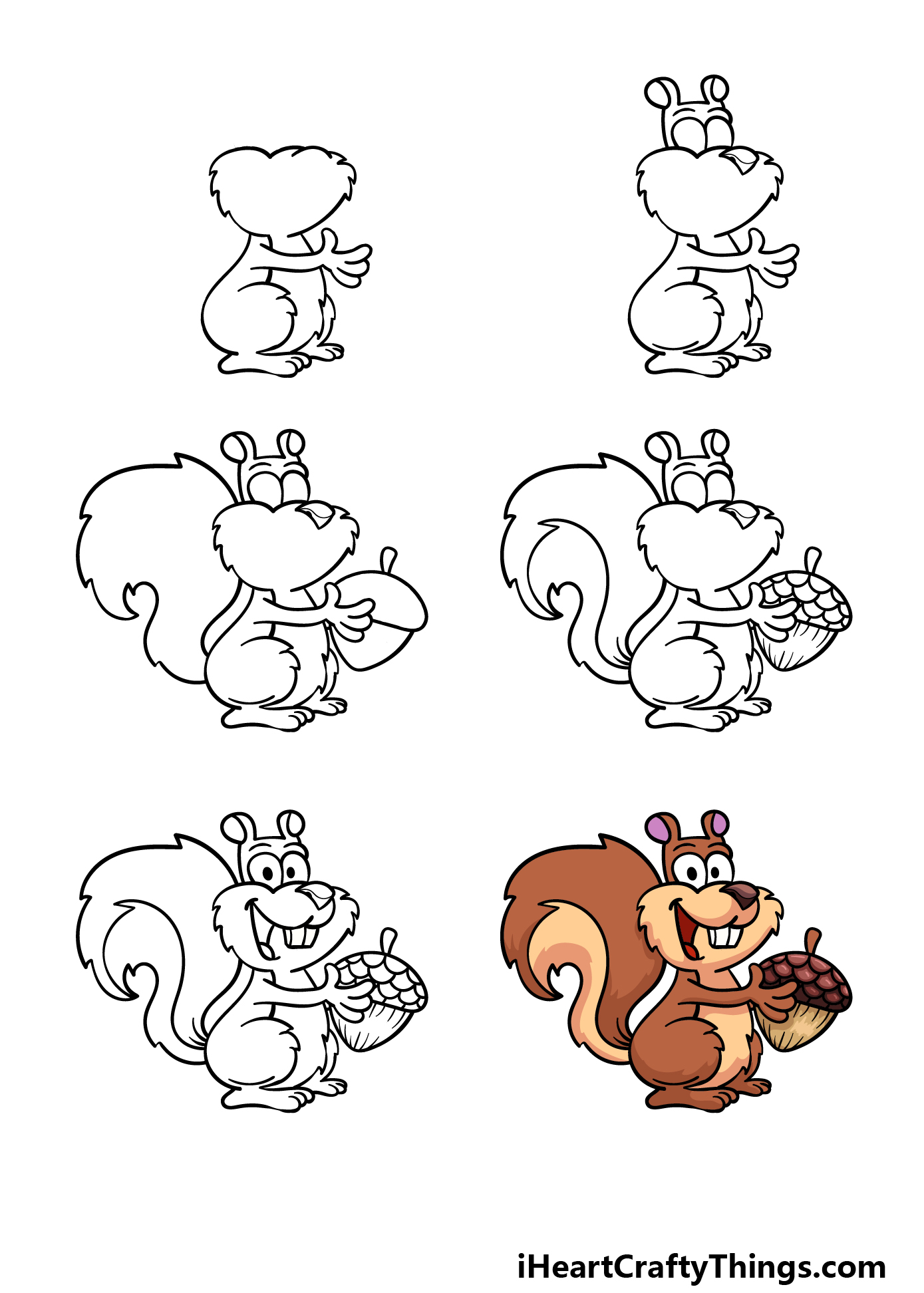 how to draw a cartoon squirrel in 6 steps