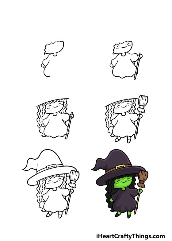 Cartoon Witch Drawing - How To Draw A Cartoon Witch Step By Step