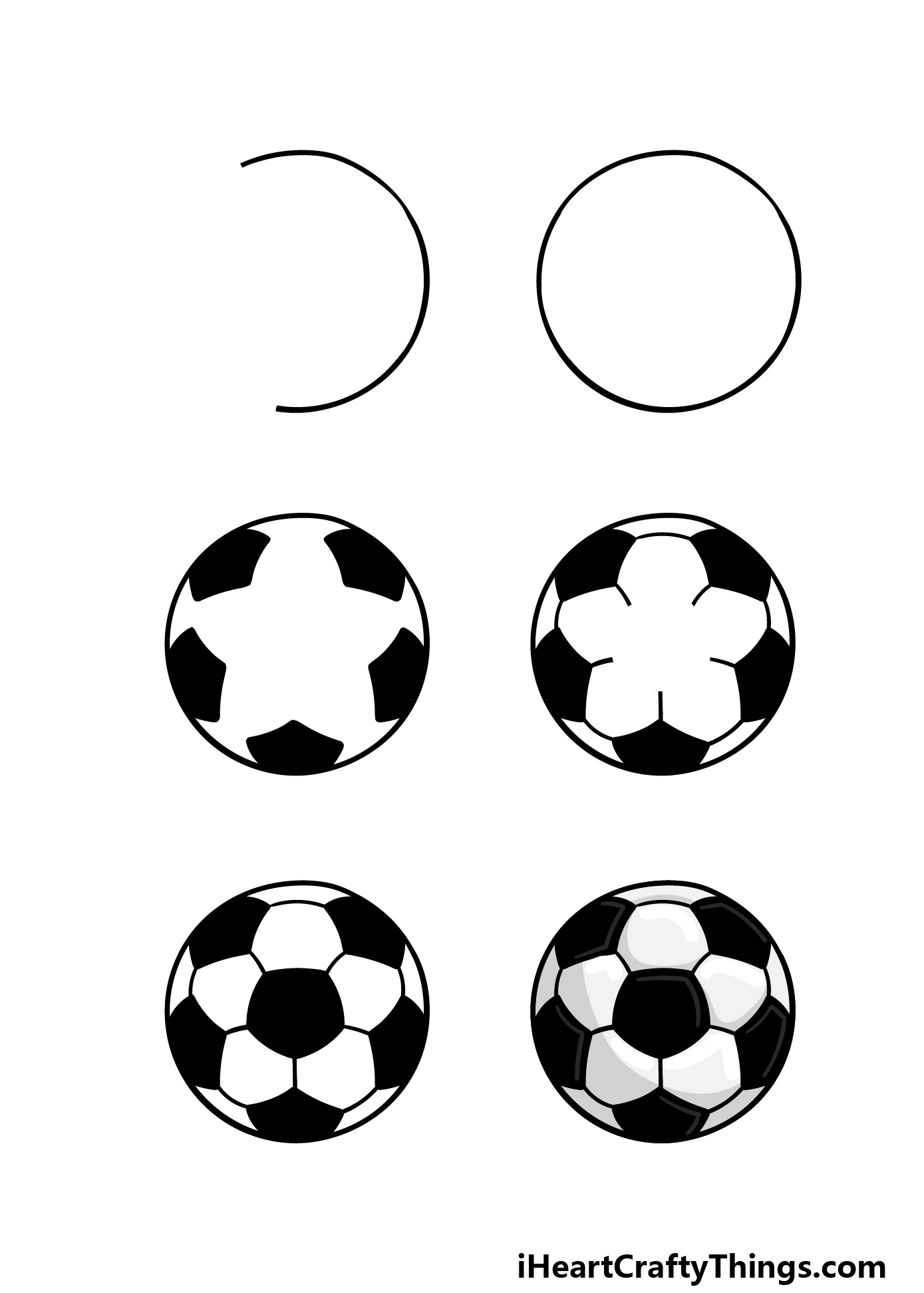 how to draw a cartoon soccer ball in 6 steps