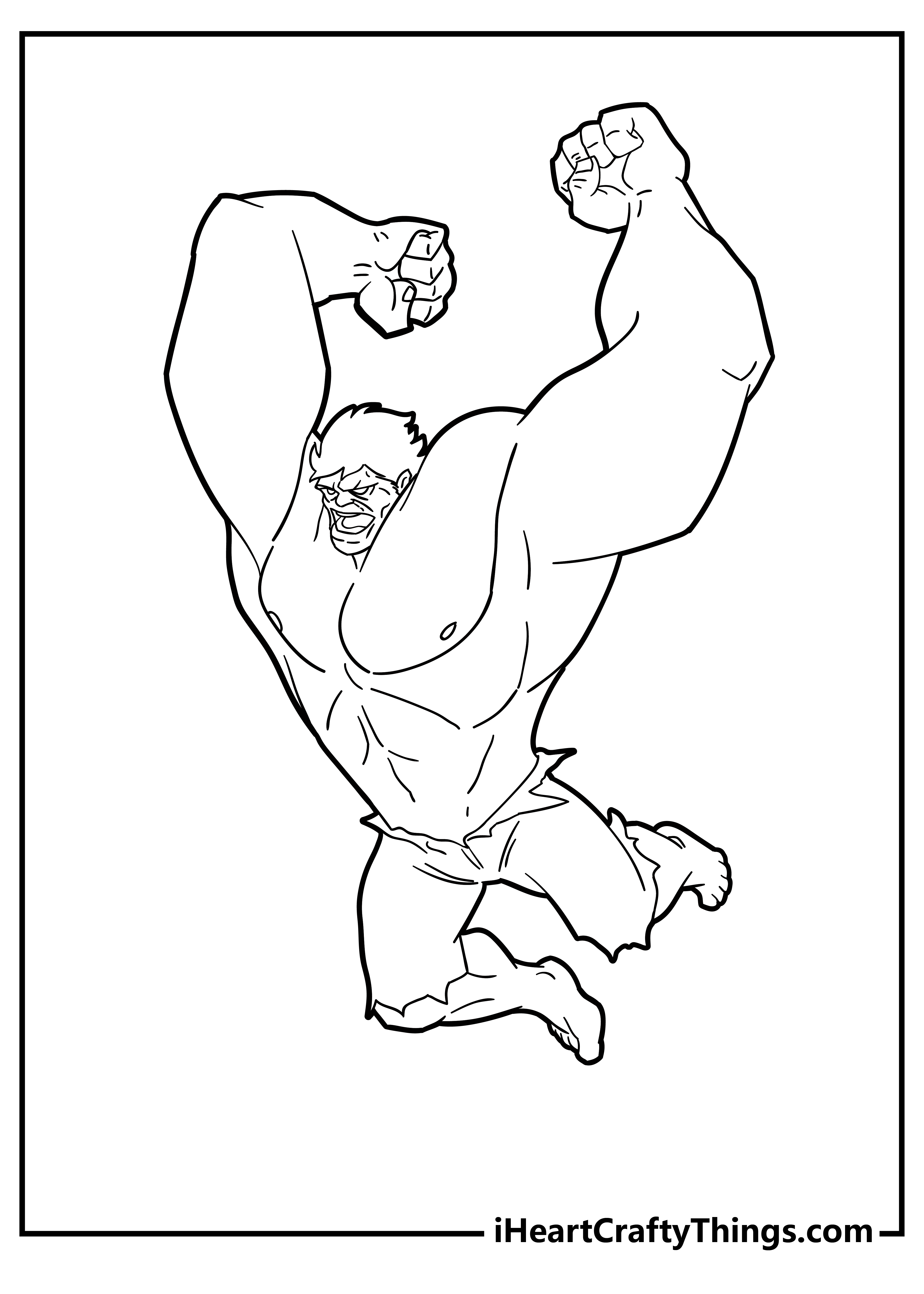 Hulk jumping and preparing a devastating slam with his fists coloring page to print