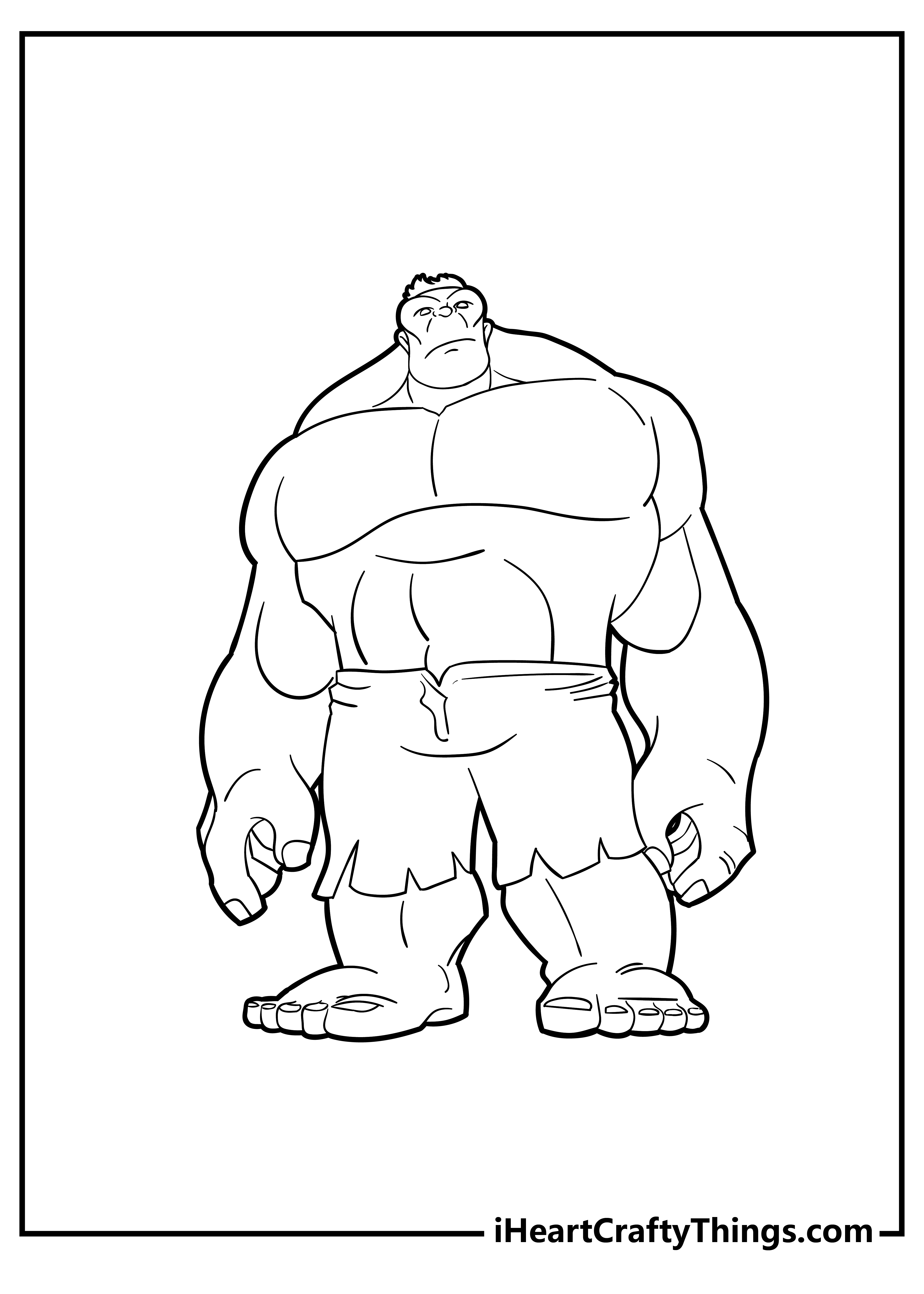 Calm full height Hulk posing barefoot free printable coloring page for children