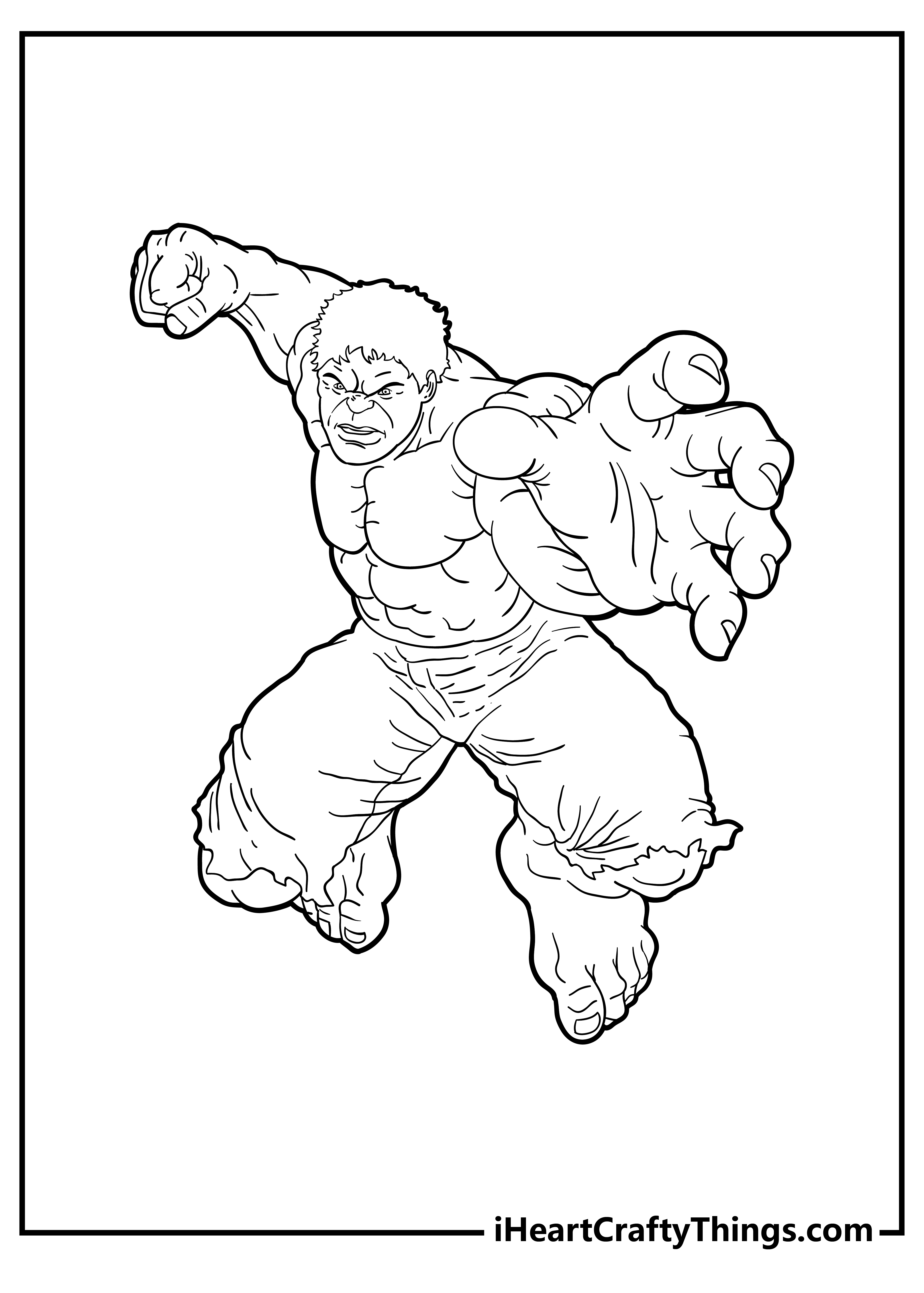 Free printable for adults featuring Hulk in a motion ready to grab and punch his enemy