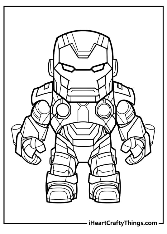 Detailed coloring drawing for adults featuring Iron Man in his high-tech super suit