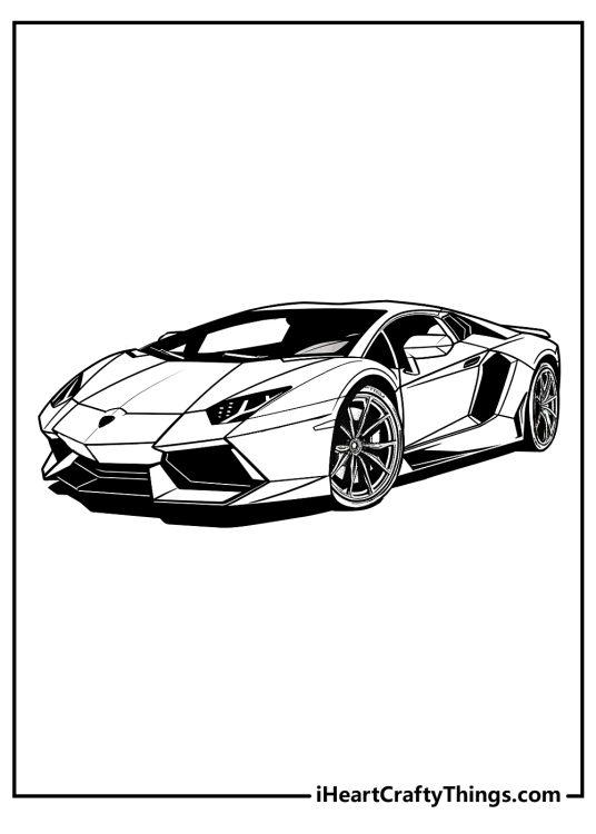 Detailed image of a Lamborghini car drawn with lots of line details and shading elements