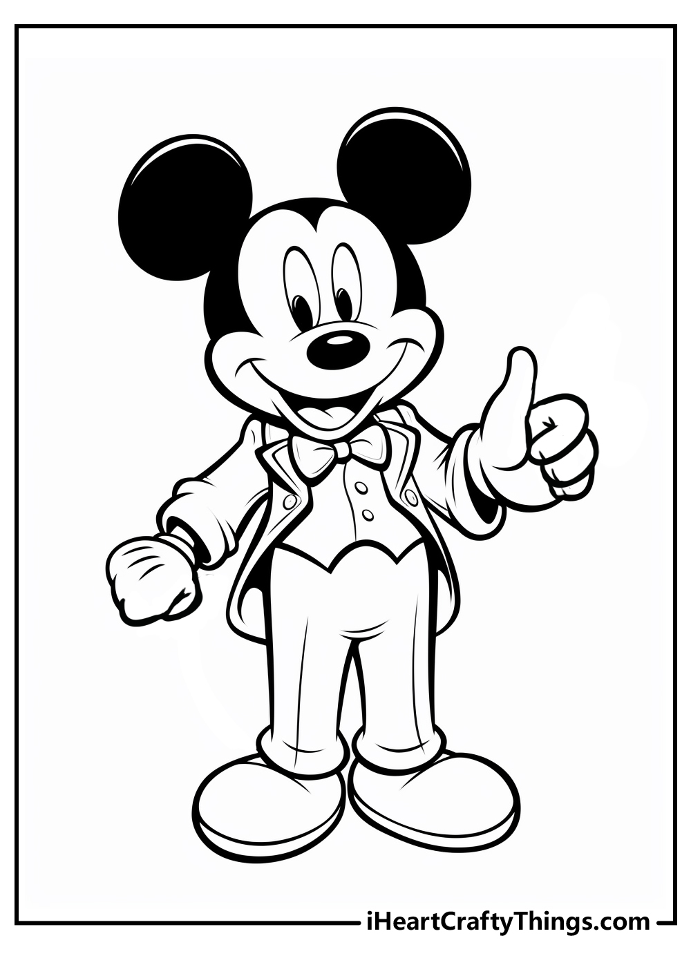 Detailed printable pdf of a Mickey Mouse in his formal clothes holding his left thumb up