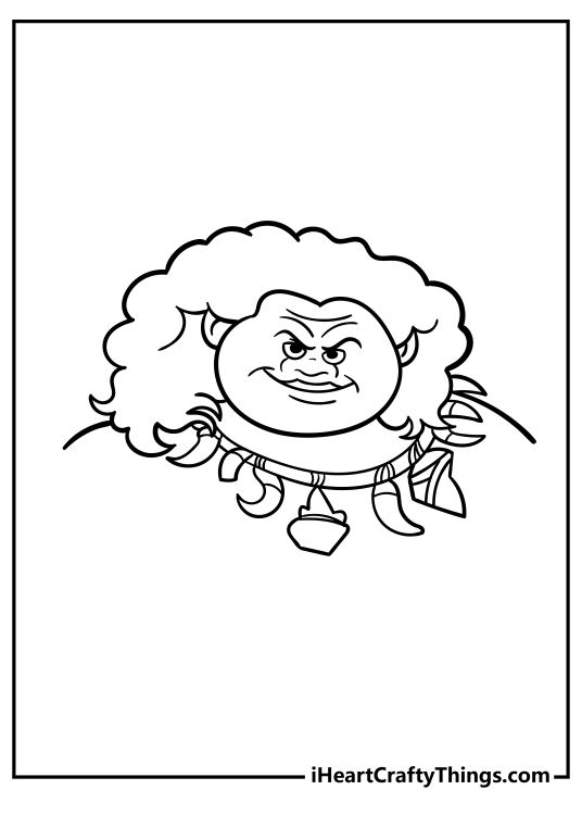 Moana-themed printable featuring a close-up of an awesome character Maui with blank background