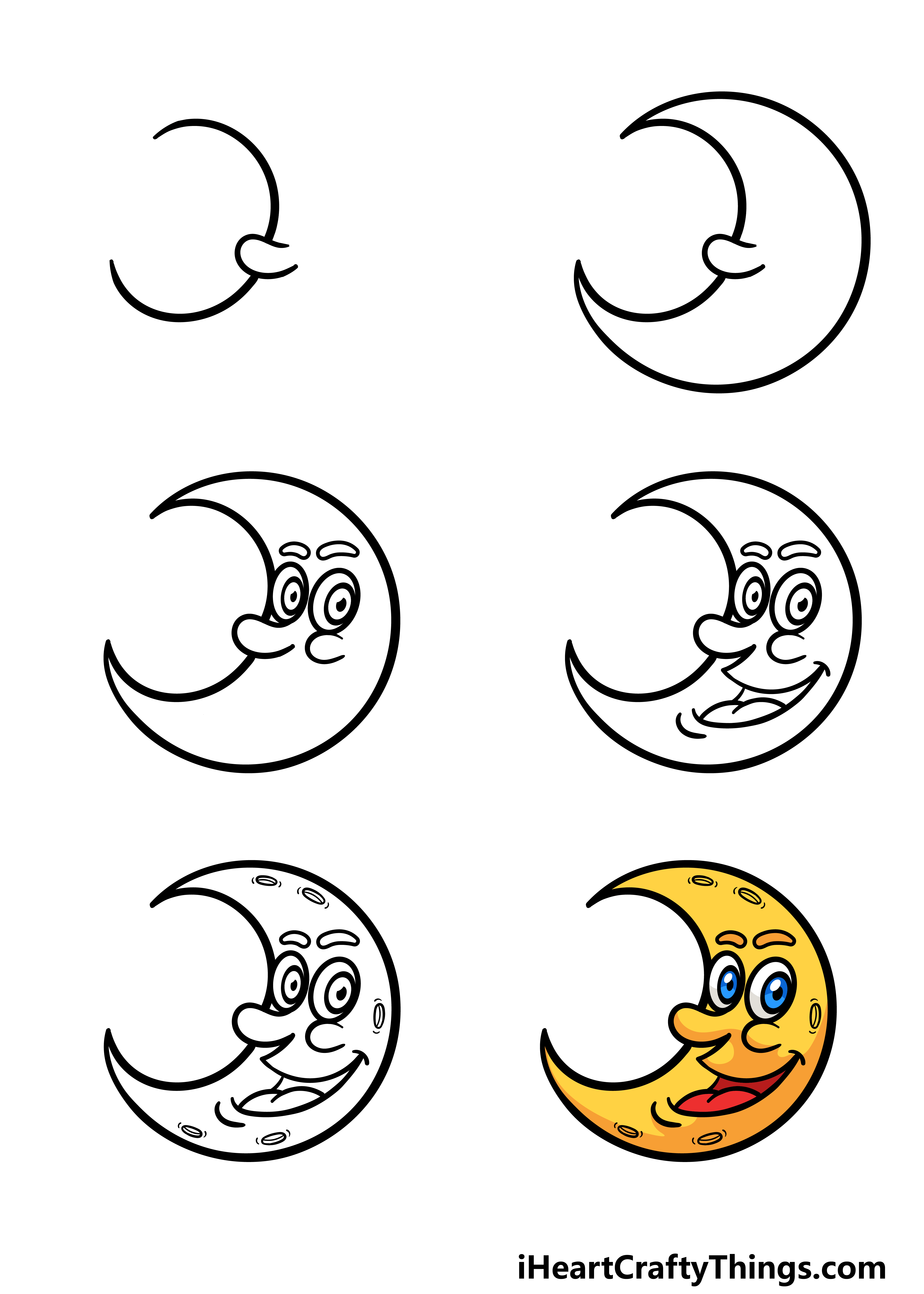 how to draw a cartoon moon in 6 steps