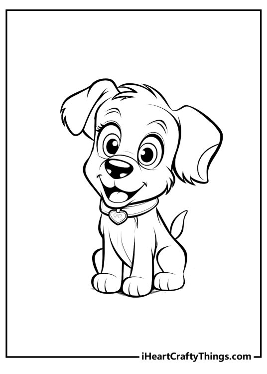 Picture to color featuring sweet cartoony puppy tilting his head slightly begging for some attention