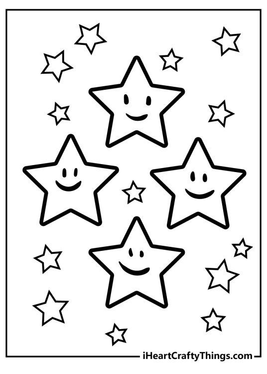 Free picture featuring four large smiling stars with lots of smaller ones in the background