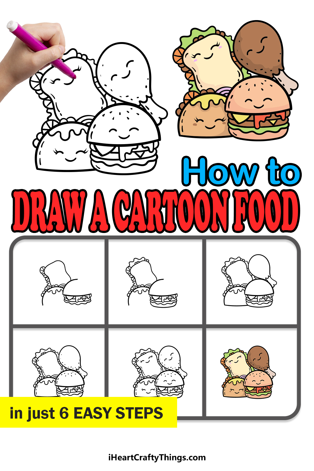 how to draw cartoon food in 6 easy steps