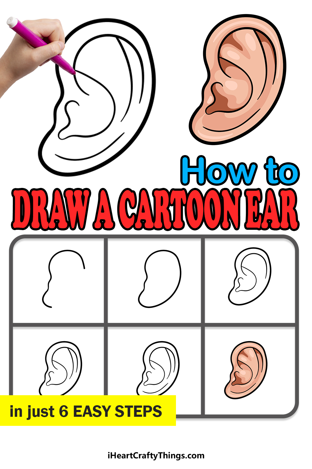 how to draw a cartoon ear in 6 easy steps