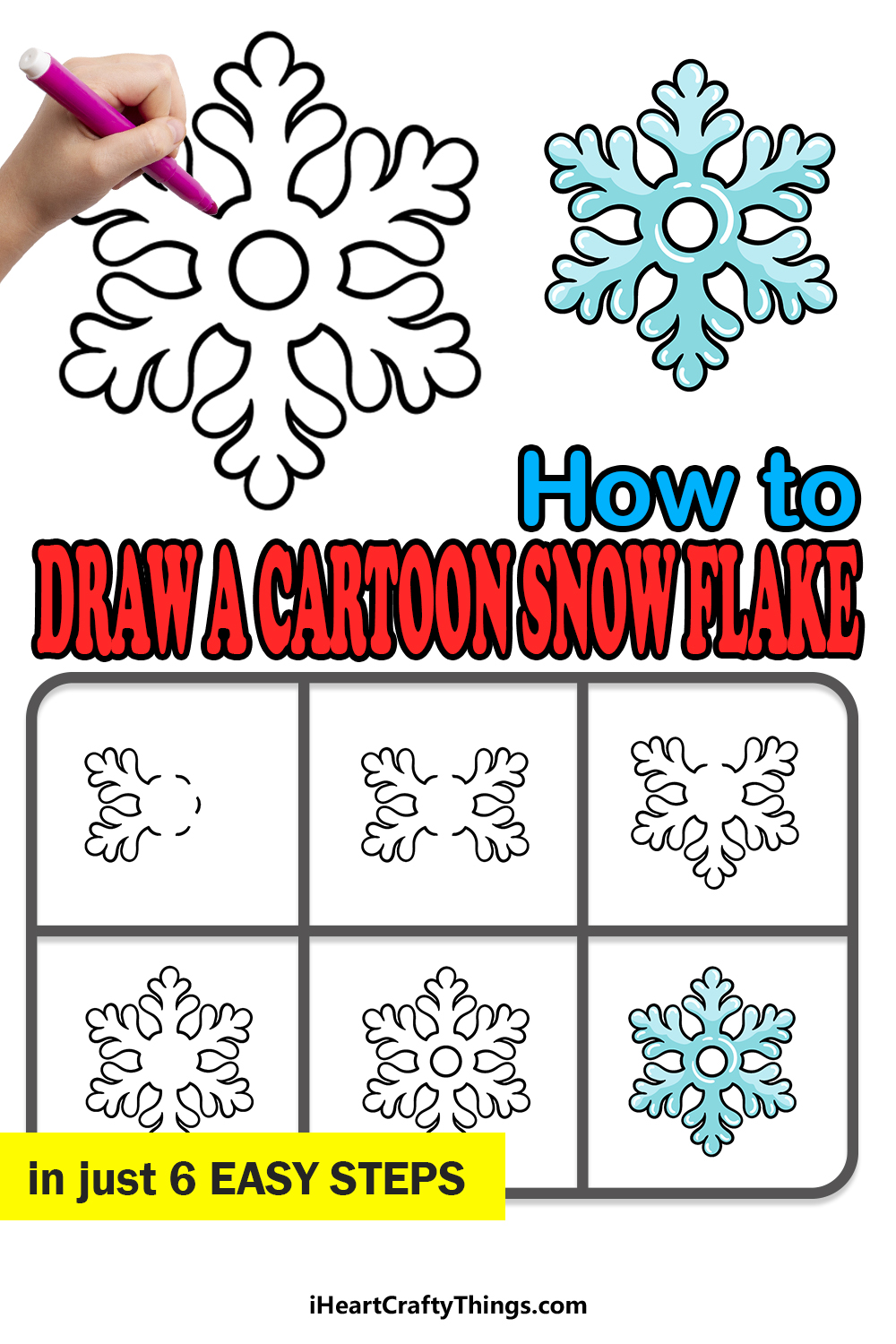how to draw a cartoon snowflake in 6 easy steps