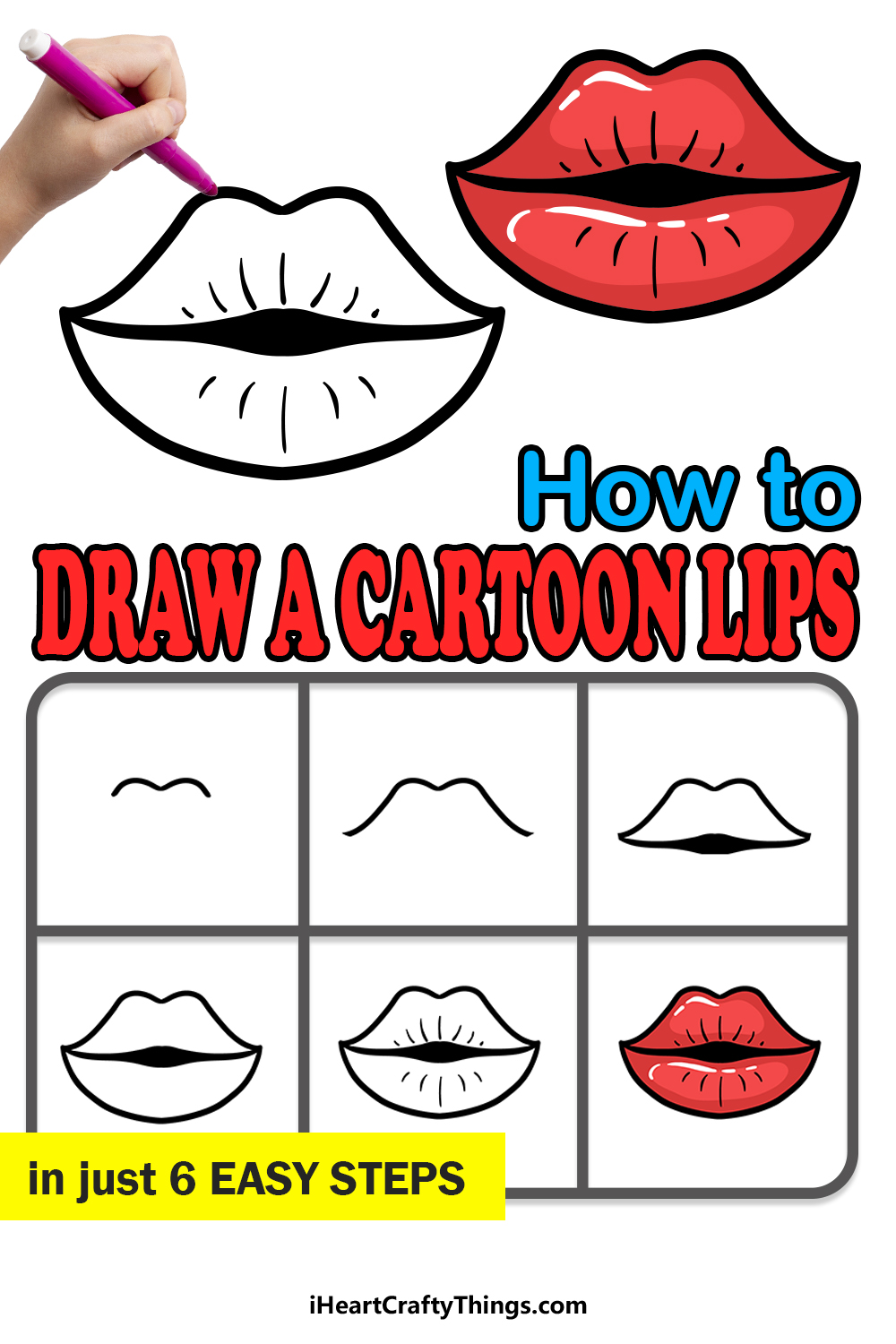 how to draw cartoon lips in 6 easy steps