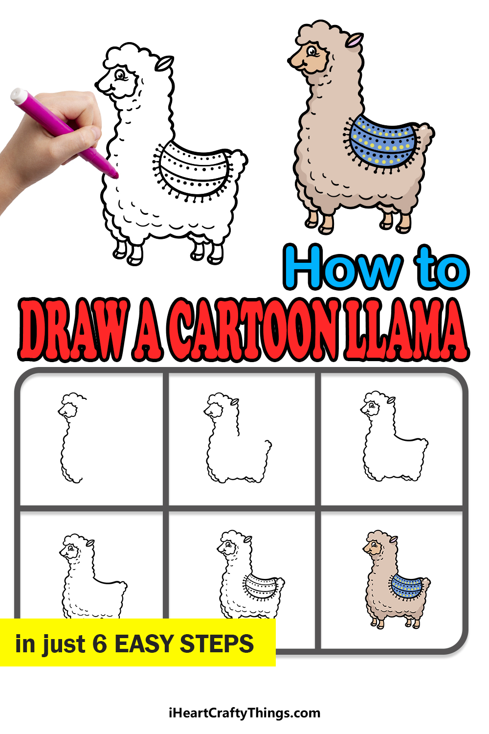 how to draw cartoon llama in 6 easy steps