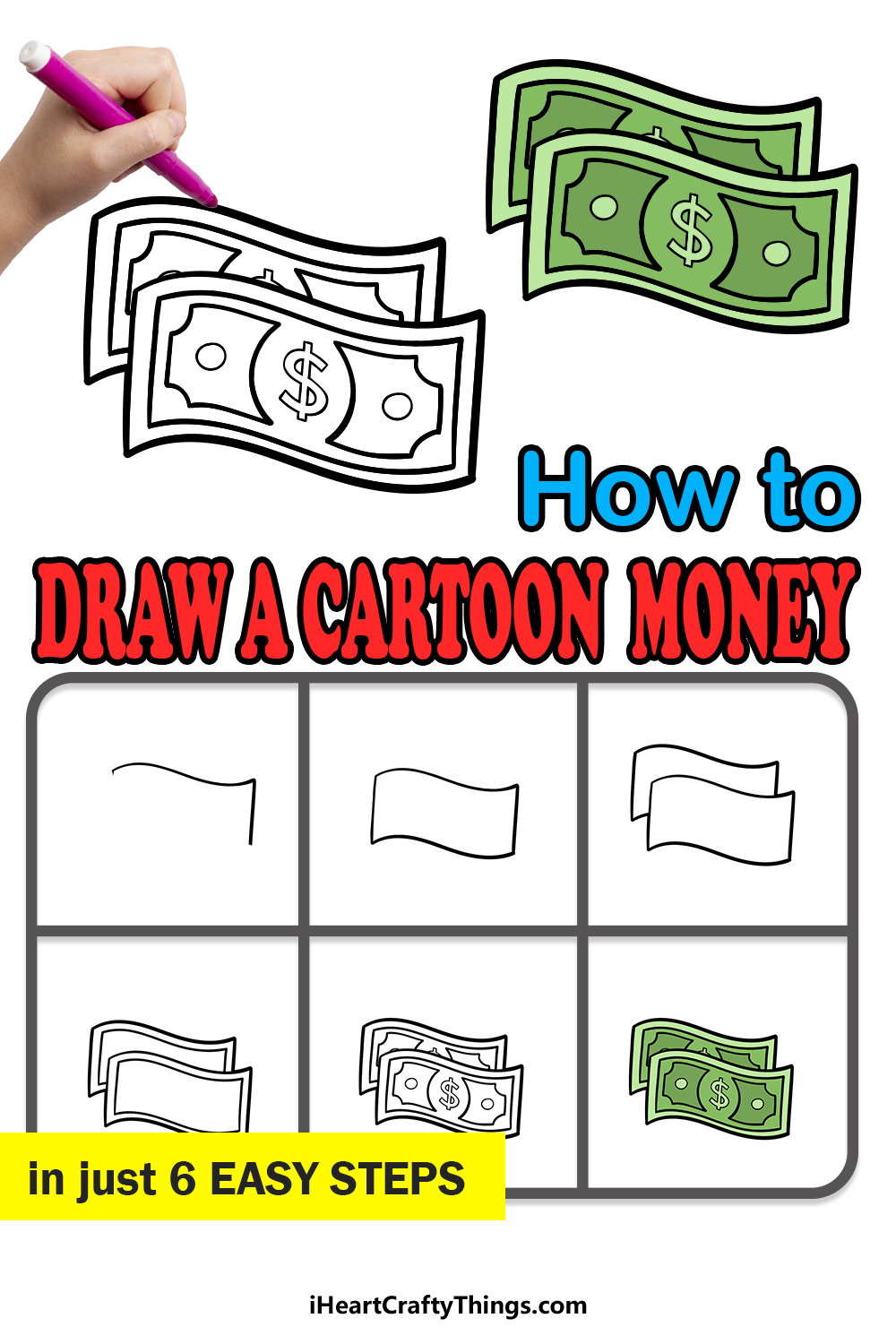 how to draw cartoon money in 6 easy steps