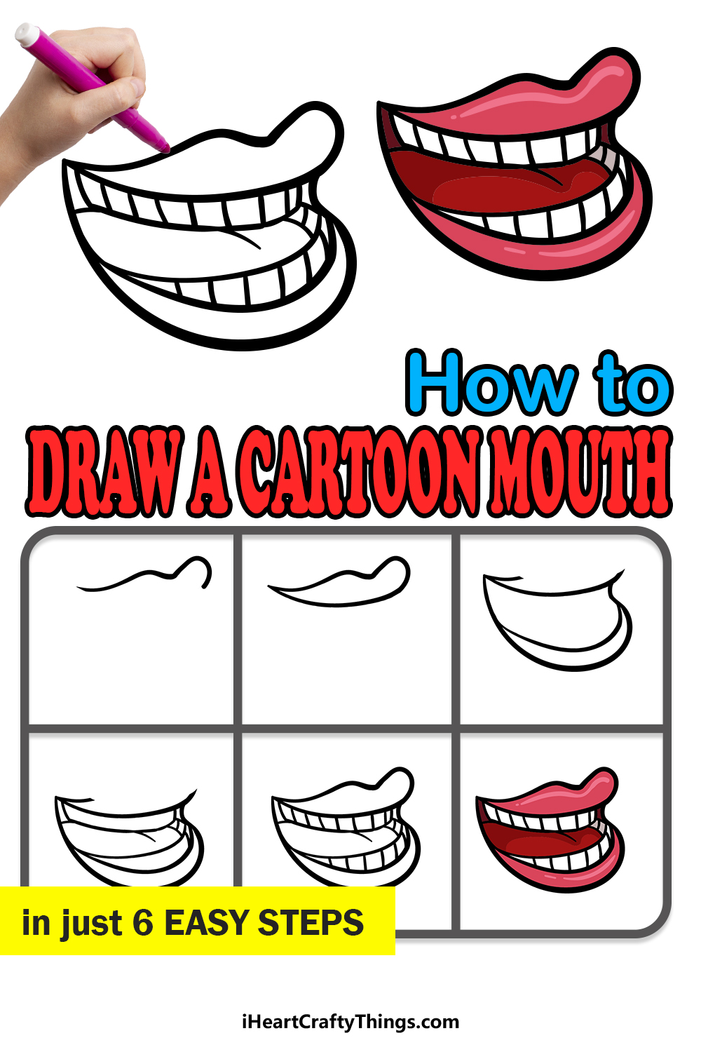 how to draw a cartoon mouth in 6 easy steps
