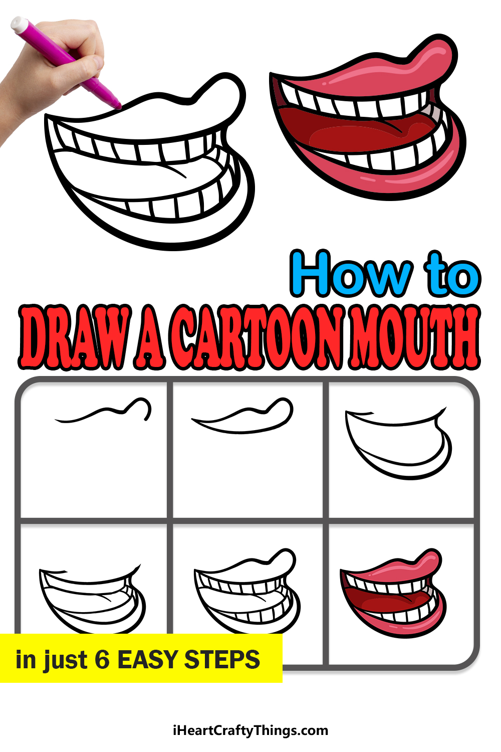 how to draw a open mouth step by step