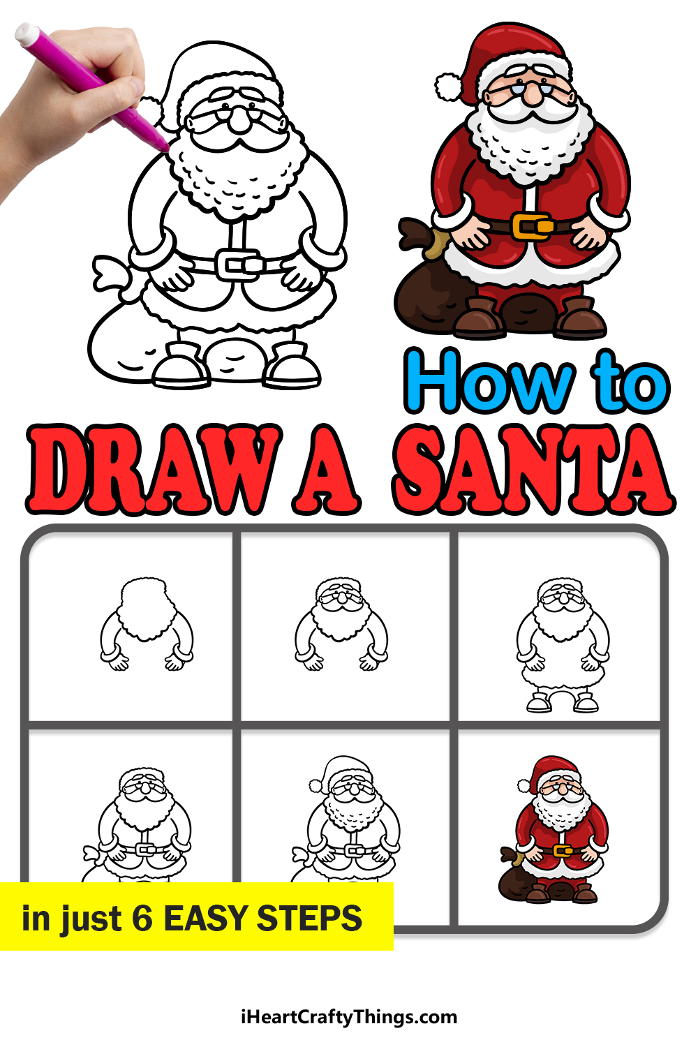 how to draw a cartoon Santa in 6 easy steps
