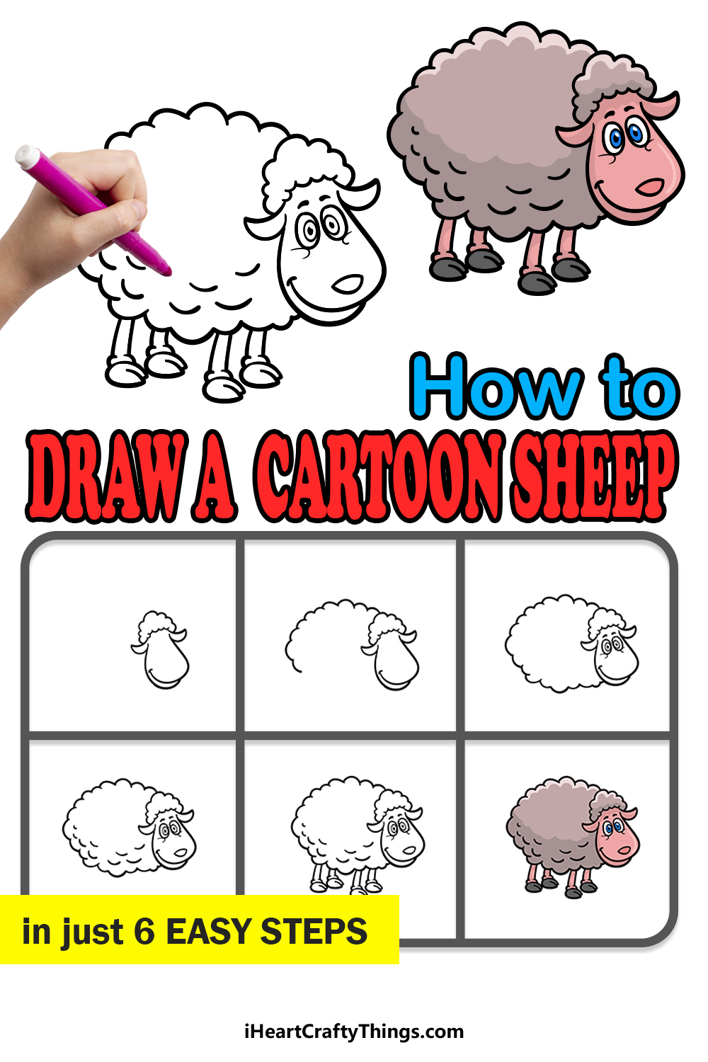 how to draw a cartoon sheep in 6 easy steps