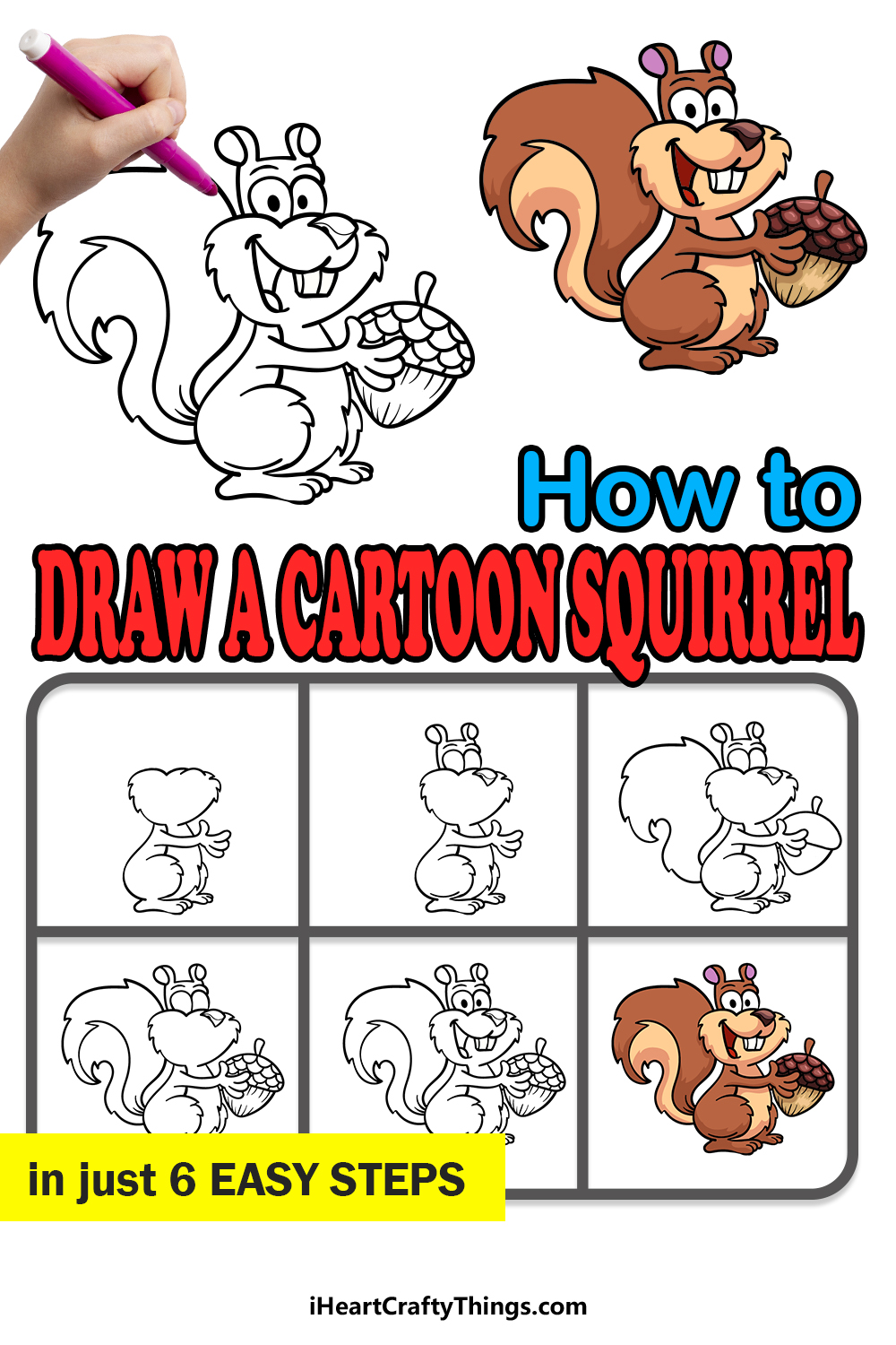 how to draw a cartoon squirrel in 6 easy steps