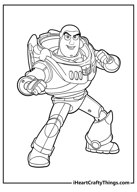Detailed printable drawing of a Toy Story character Buzz Lightyear striking a cool pose