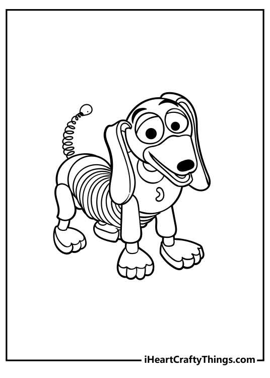 Detailed coloring picture for children of a character Slinky Dog from the Toy Story