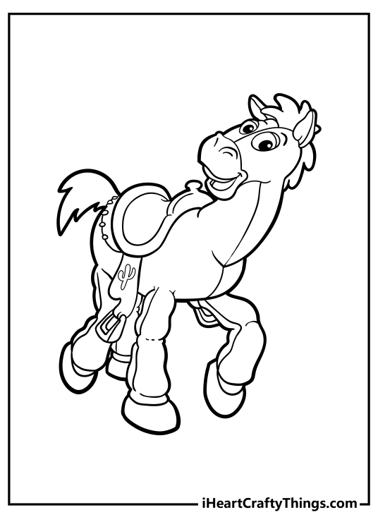 Toy Story-themed coloring picture for children capturing character Bullseye the horse