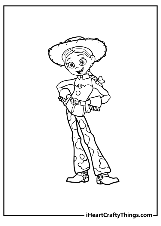 Toy Story printable featuring vibrant cowgirl Jessie posing with arms on the hips