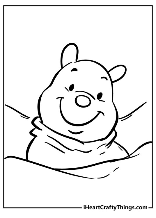 Free poster to print and color presenting a close-up of Winnie the Pooh smiling face