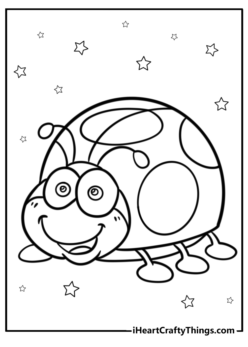 Cartoon ladybug with big eyes coloring sheet