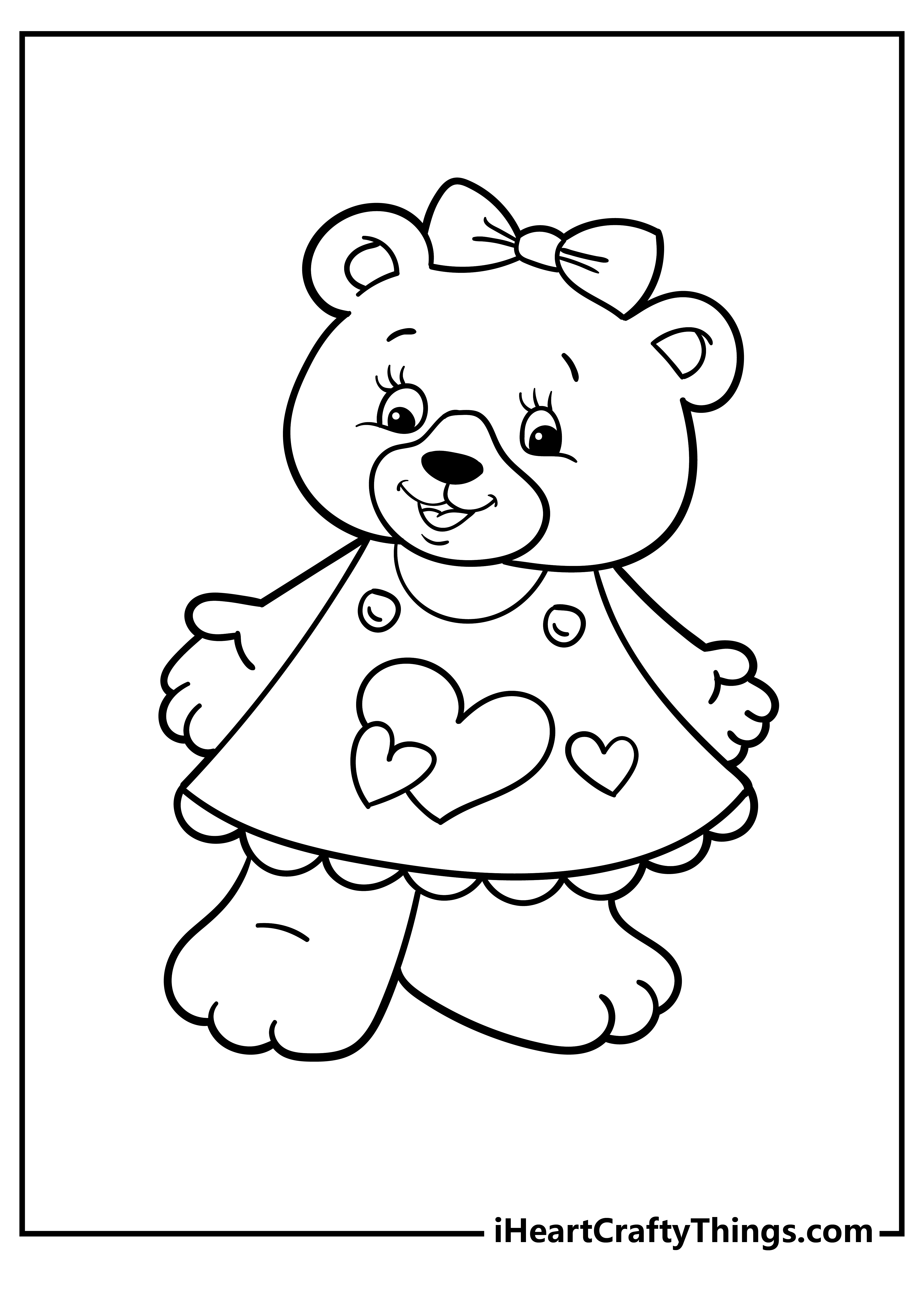 Cute teddy bear with hearts coloring page for girls