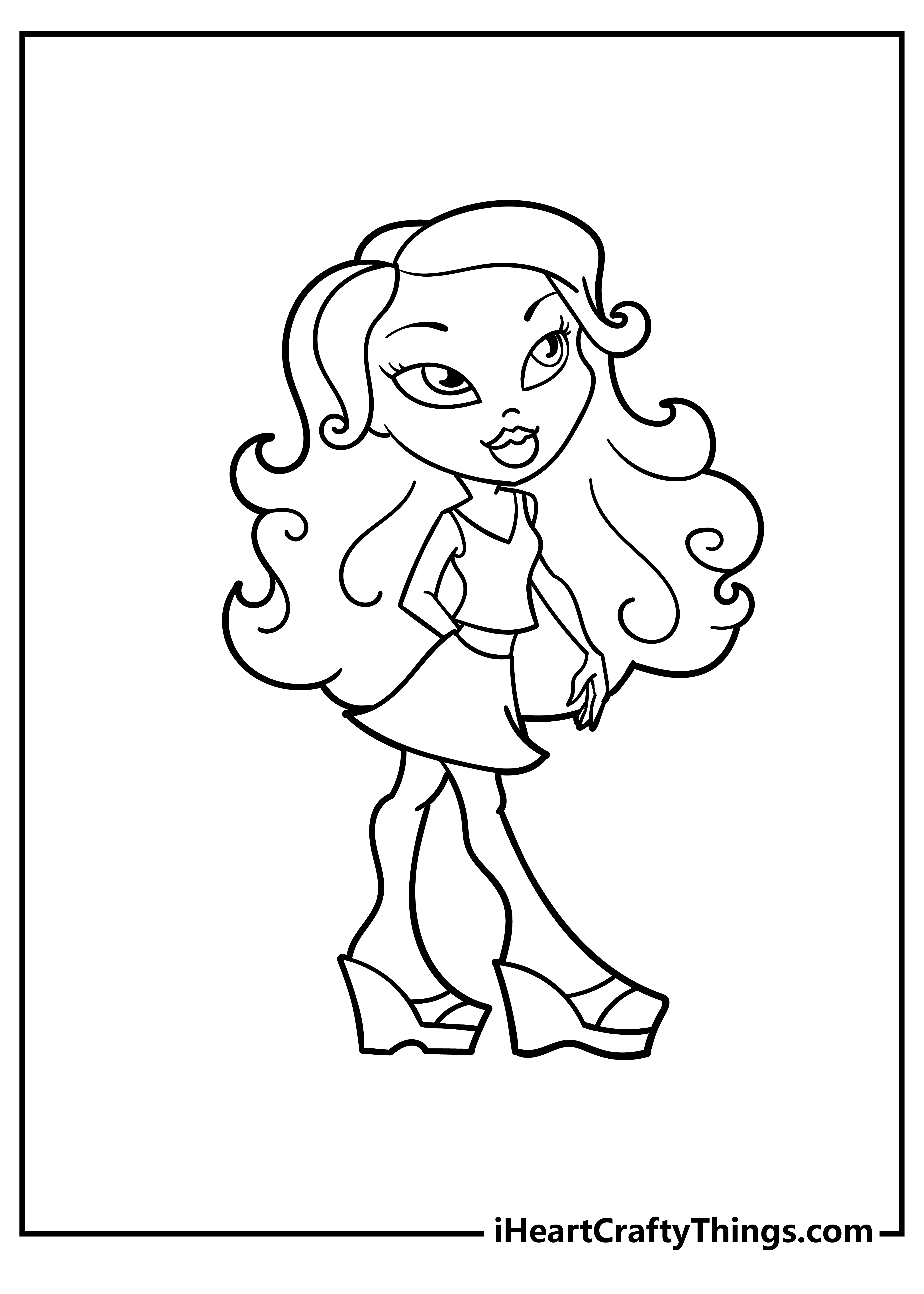 Stylish girl with long hair coloring page for kids to download