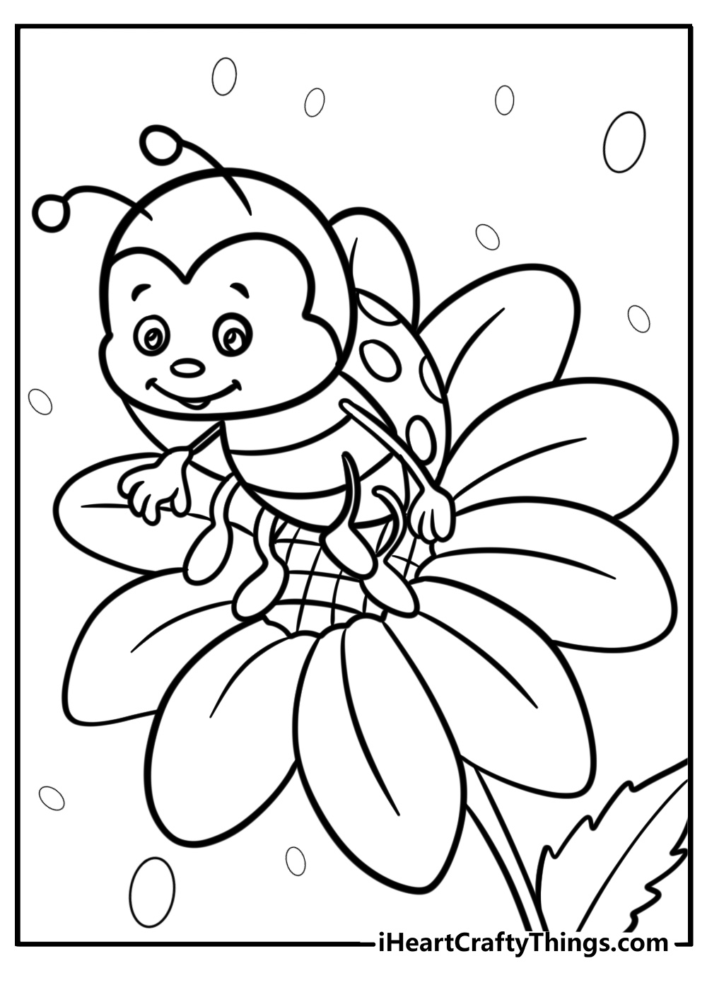 Ladybug sitting on a flower coloring page