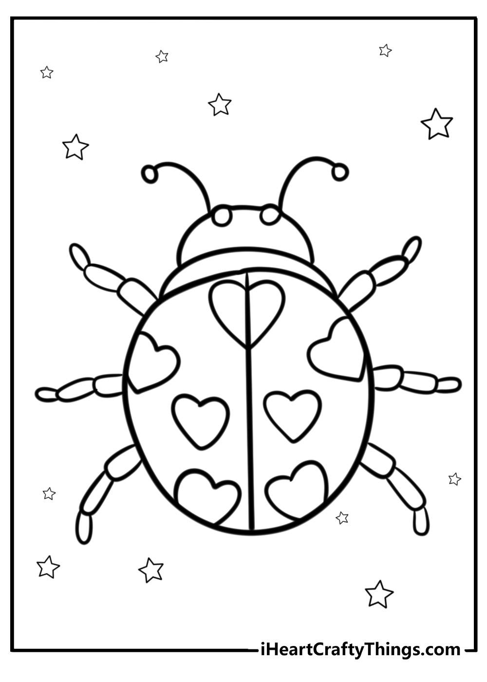 Ladybug with heart shaped spots free printable page