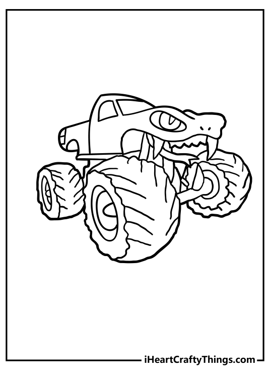 Printable poster for children of a Monster Truck styled to look like the head of a snake