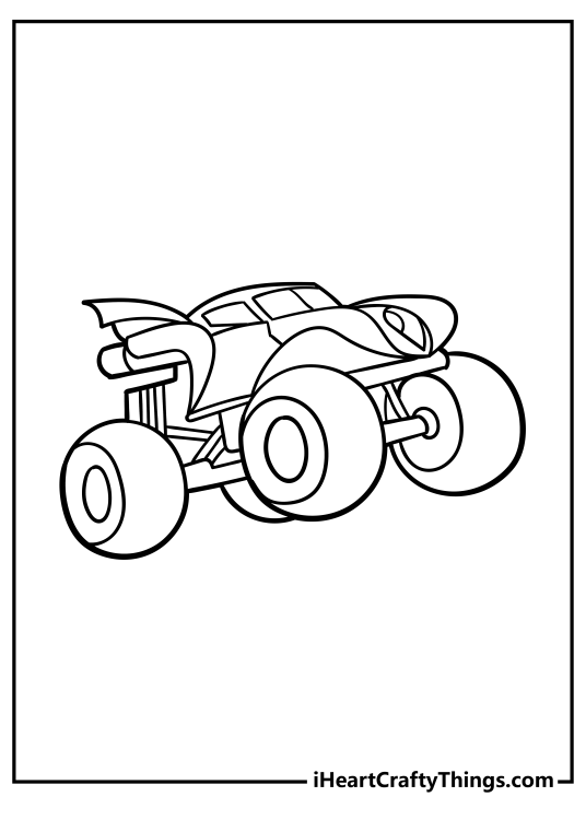 Monster Truck printable coloring page featuring stylish truck with the fins near the back