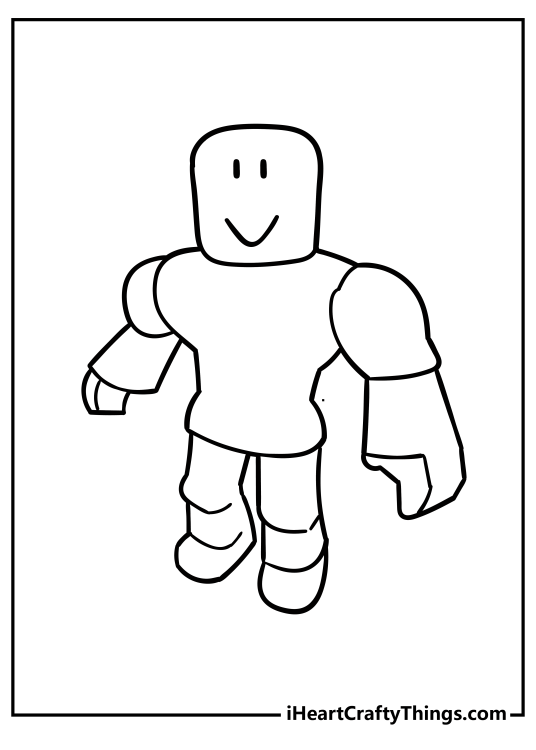 Drawing featuring Roblox character with a blank body and a big smile on its face