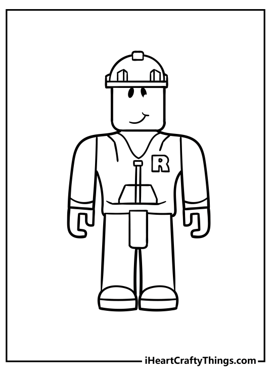Roblox-themed card featuring character dressed in the outfit of a builder with letter R on his vest