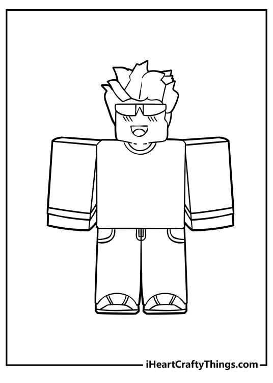 Coloring sheet featuring Robloxian with an awesome hairstyle wearing some cool sunglasses