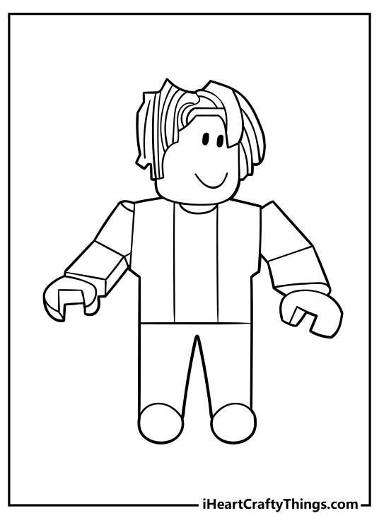 Free black-and-white printable drawing depicting Roblox character with dreadlocks