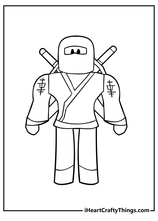 Roblox coloring sheet featuring an awesome ninja character with blank background