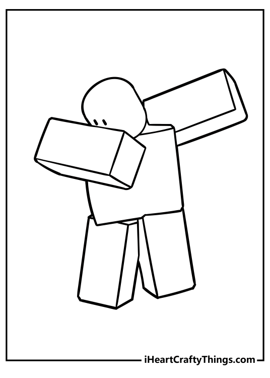 Roblox-themed coloring page featuring blank character performing the dab move with clear background behind him