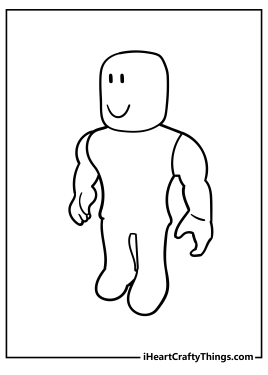 Roblox-themed printable coloring drawing for children featuring a Robloxian with a blank body