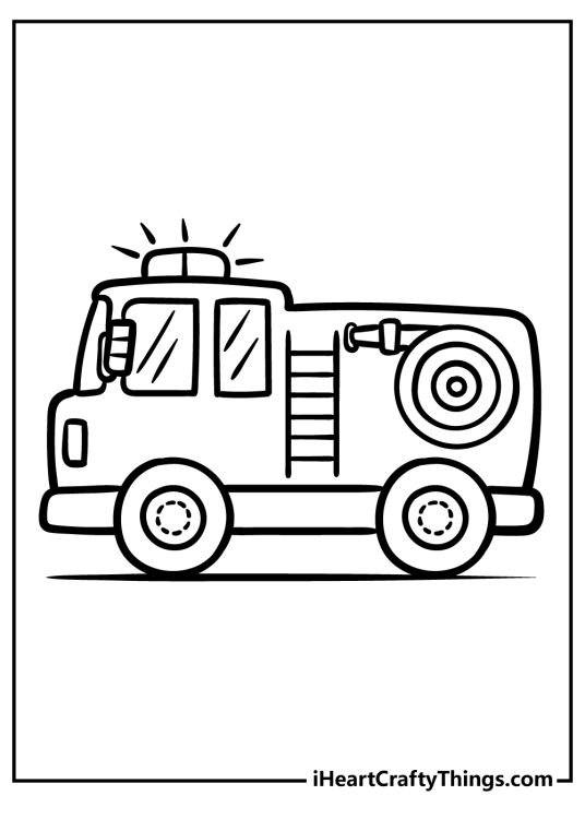 Fire Truck-themed coloring picture featuring cartoony fire truck with simple design